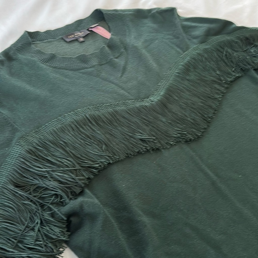 Ted Baker London Aniebal Dark Green Fringe Sweater Crew Neck Size 3 (6-8 US) - Picture 7 of 14